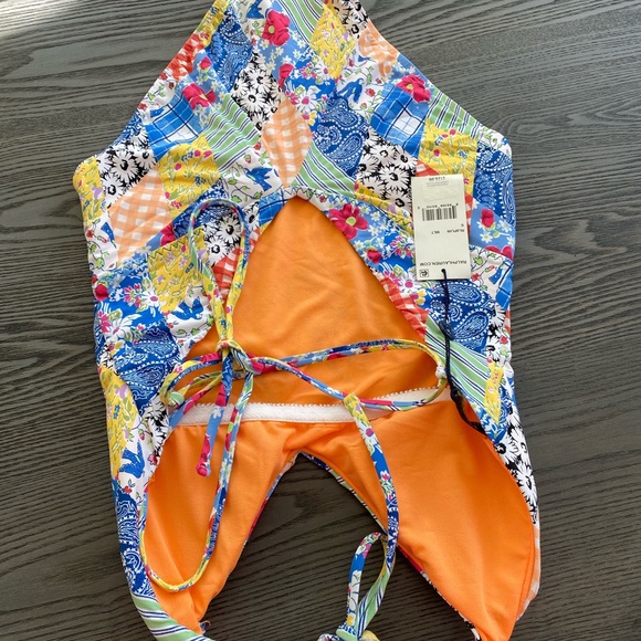 Polo Ralph Lauren Patchwork Plunge Neck One Piece Swimsuit - Picture 11 of 13